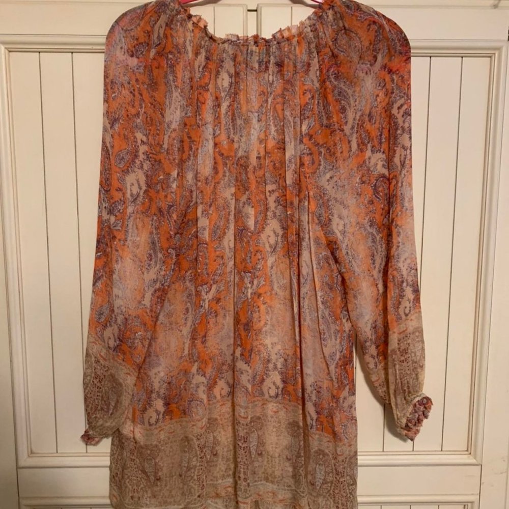Sheer paisley pattern Orange Lucky Brand Top.Womens Sze 3x